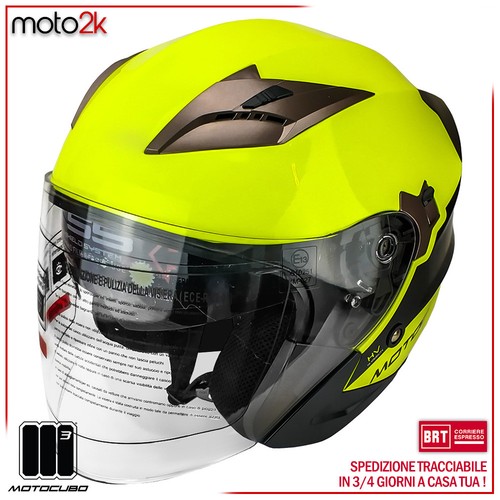 CASCO JET MOTOCUBO GIALLO FLUO LUCIDO DOPPIA VISIERA OMOLOGATO ECE MOTO  SCOOTER | eBay
