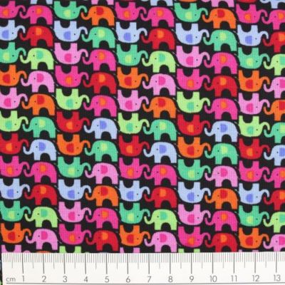 Baumwollstoff Stoff Elefanten bunt auf schwarz timeless treasures fabrics
