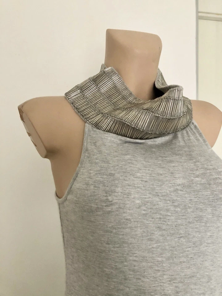 Patrizia Pepe Top Silver Pipes Boucheron Collar Up Grey Cotton Jersey Queen SZ M - Image 2 of 4