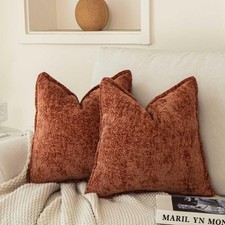 Neutral Chenille Throw Pillow Covers, Pack of 2 Soft Textured Accent Decorati...