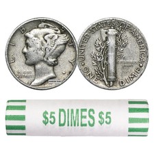 90 Silver Mercury Dime - 50-coin Roll Avg Circ