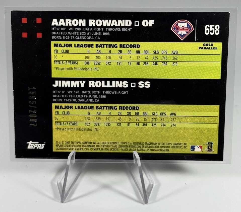 2007 Topps - Classic Combo Jimmy Rollins, Aaron Rowand #658 Gold /2007 - Image 2 of 2