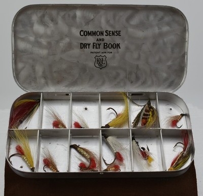 Fly Fishing K & L Common Sense Wet & Dry Antique Fly Book w/ Aluminum Box/Flies