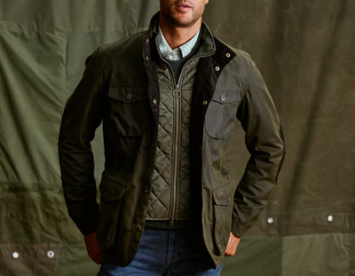 BARBOUR Ogston Wax Jacket w/ Elbow Patches Olive MSRP$625 Sam