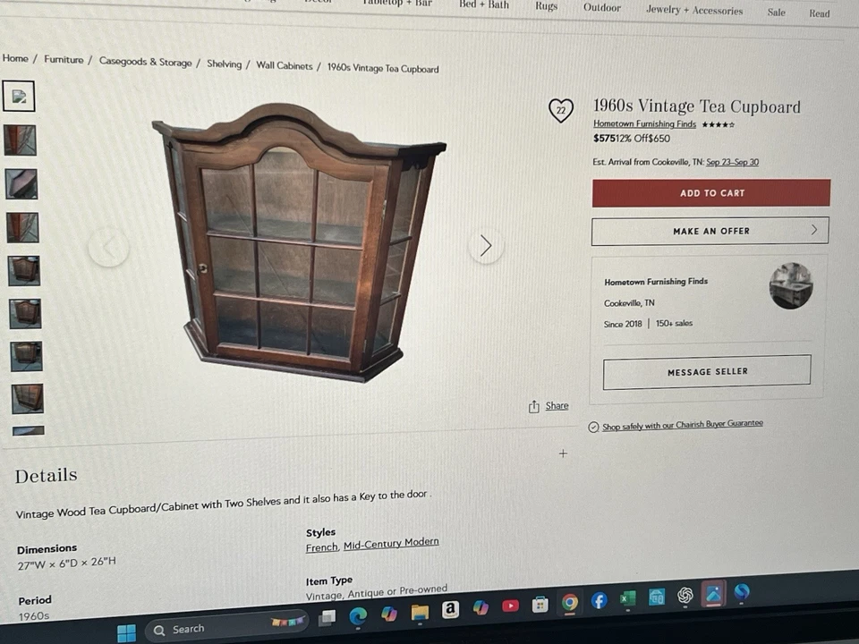 Antiguo armario de pared de caoba con 2 estantes de madera Foto 2 de 2