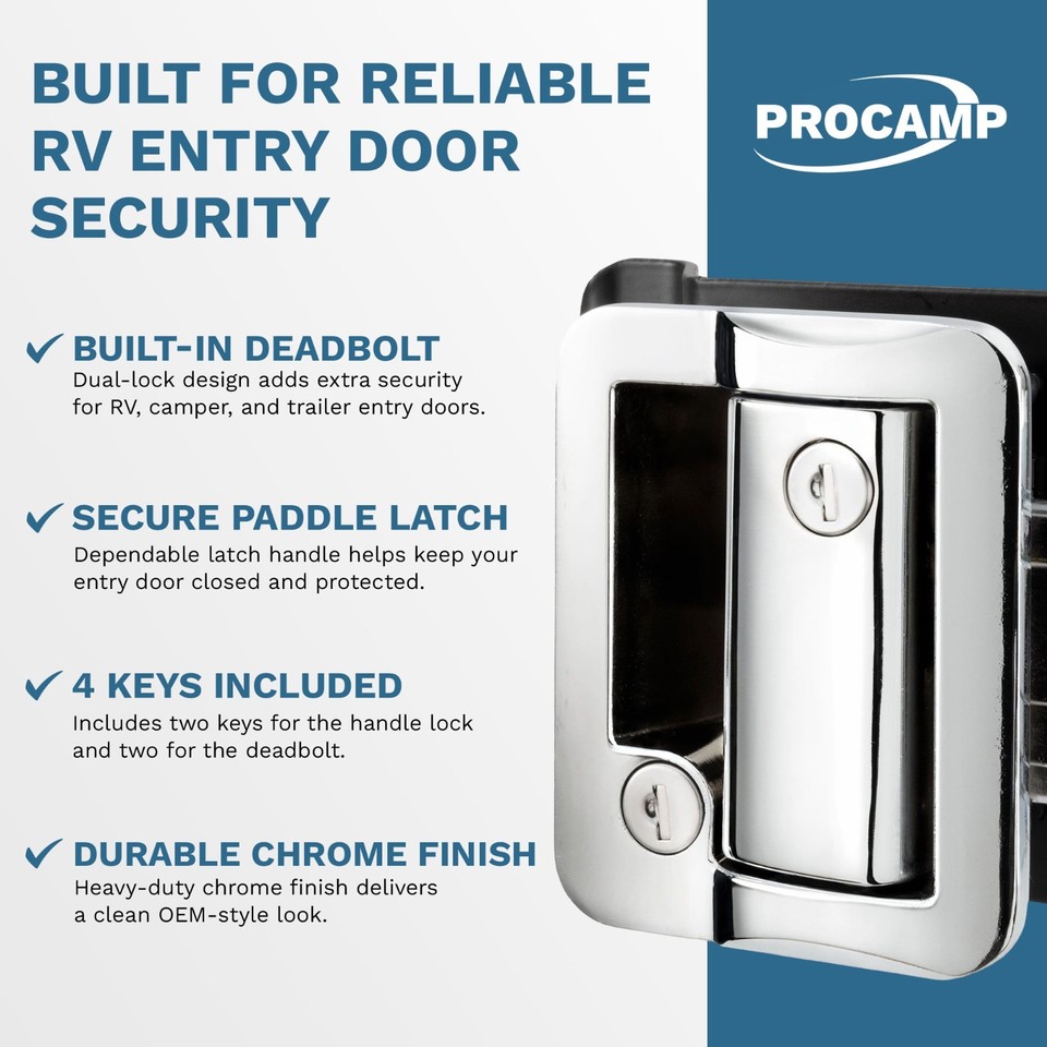 Chrome RV Paddle Entry Door Lock Latch | Handle Knob | Deadbolt Lock ...