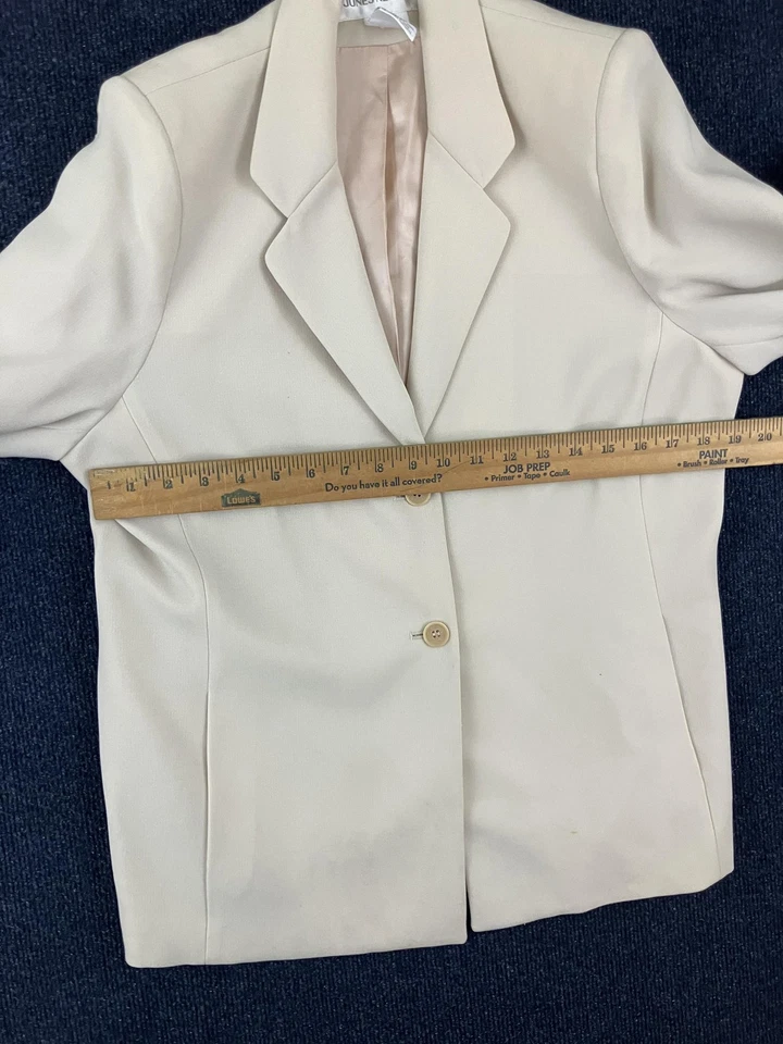 Blazer Jones New York Mujer 14 Beige Dos Botones Muesca Solapa Forrado Hecho en EE. UU. Trabajo Foto 3 de 4