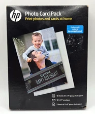 New HP Photo Card Pack 10) 5x7 Paper w/ Envelopes & 5) 4x6 Sheets SF791A Glossy