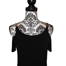 Michael Kors Dress Black Off Shoulders Gold Chain Shoulder Straps Size XS NWT