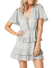 Minkpink forrest dweller mini dress size M green floral boho ruffle flowy