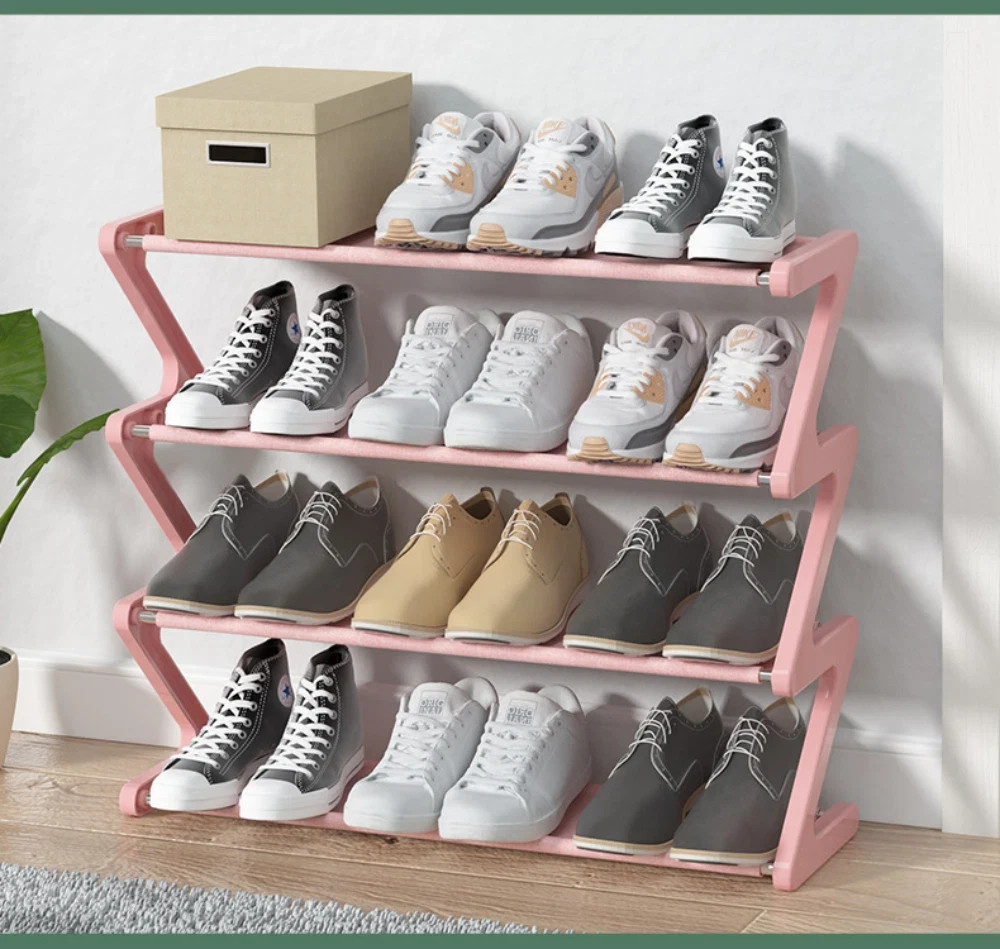 4-layer assembled shoe rack fabric Z-shaped simple shoe rack shoe ...