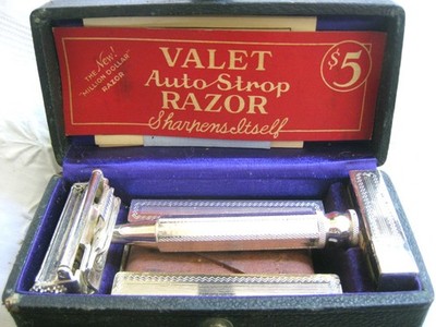 Vintage Valet Autostrop Safety Razor #11684101 Silver Set in Leather Case