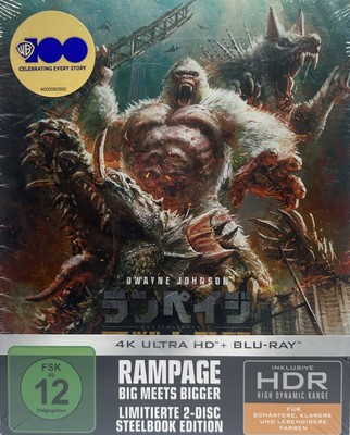 Rampage (2018)[4K Ultra HD Blu-ray & Blu-ray Steelbook/Neu/OVP] Dwayne Johnson