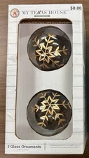 2 Count Gold Snowflake Glass Christmas Ornaments, 4 in, by My Texas House