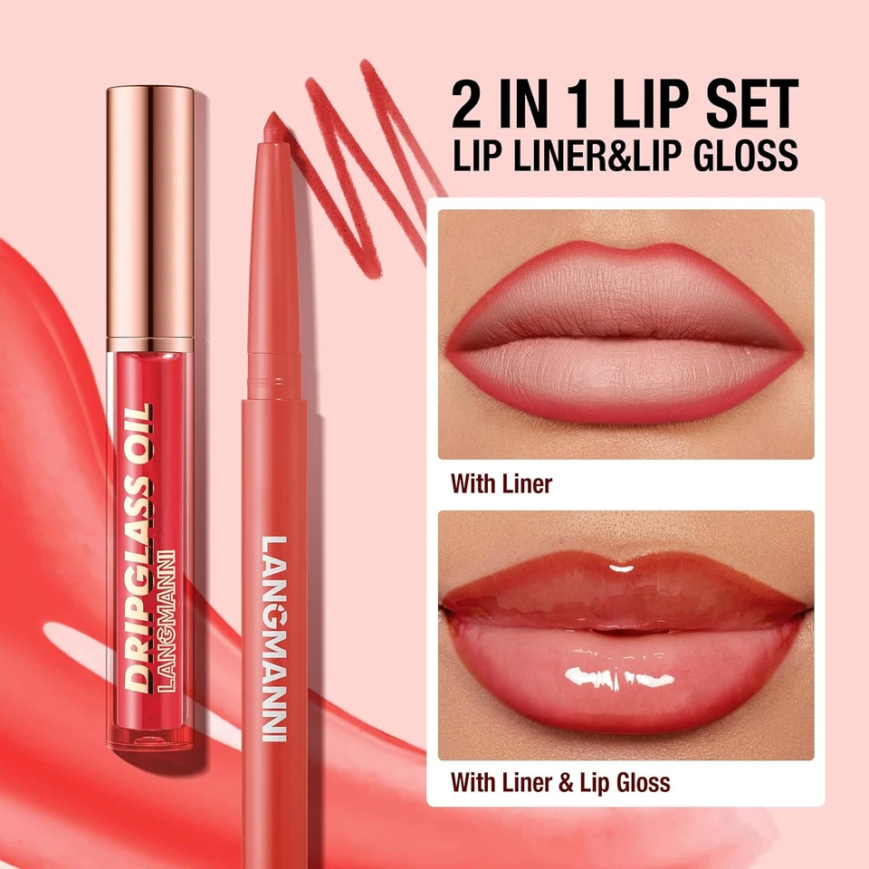 6 Matte Lip Liner with 6 Nourishing Lip Oil Lip Gloss Set, Long-Lasting and Hydr - Image 2 of 4