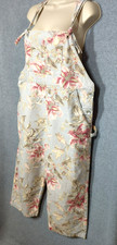 Vintage Floral Print Denim Overalls M Cotton Tie Straps Made in USA Boho Appeal