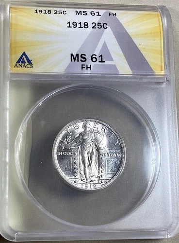 1918 Standing Liberty Quarter 25c ANACS MS61 FH (full Head) Free Ship. (7846)