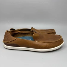 OluKai Nalukai Slip-On Men's Size 10 Brown Leather Casual Loafers
