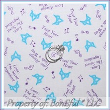 BonEful Fabric FQ Cotton Quilt VTG White Purple Girl Disney Princess Music Crown