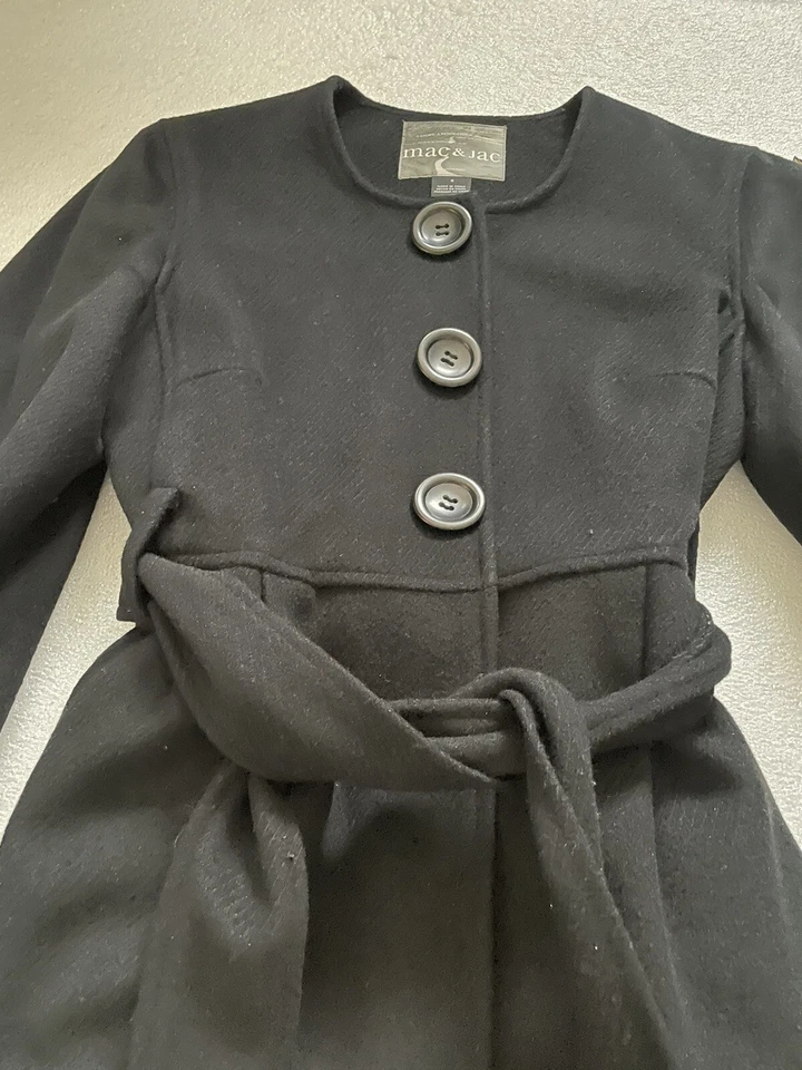Mac & Jac Women's Sz 6 Black Wool Peacoat Pea Coat Jacket  Trench - Image 3 of 4