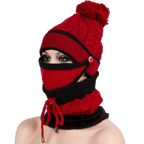 Set 3 in 1 Sciarpa Cerchio Cappello Donna Invernale Caldo Maglia con Maschera Viso Cappellino Sci - Foto 17 di 18