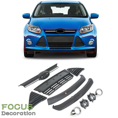 For Ford Focus 2012/2013/2014 Front Bumper Grill Cover Assembly Fog Lights Kit