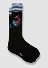 $30 Paul Smith Men Black Striped Lobster Cotton Logo Italy 1-Pair Socks One Size