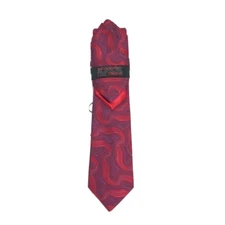 Steven Land Men's Tie Two Hankies Set Red Blue Fuchsia Hi-Density 3.5" Wide