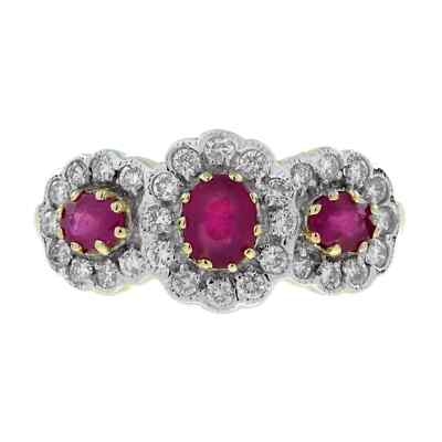 Art Deco Style Lab-Created Diamond Ruby Three Stone Ring 14K White Gold FN