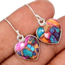 Heart - Composite Kingman Pink Dahlia Turquoise 925 Silver Earrings CE48831
