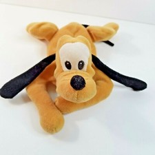 Walt Disney Pluto Plush Beanie Stuffed Animal Laying Floppy Dog Green Collar 9"