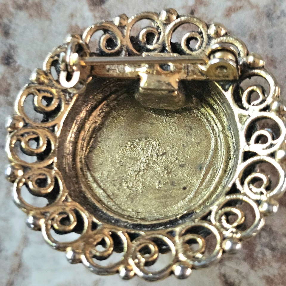 Broche Vintage Oro Cepillado - Piedra Tono Ámbar - Elegante Prendedor Elegante Foto 3 de 4