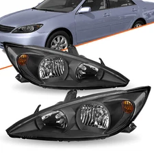 Black Clear Reflector Headlights Lamps Assembly LH RH For 2002-2004 Toyota Camry