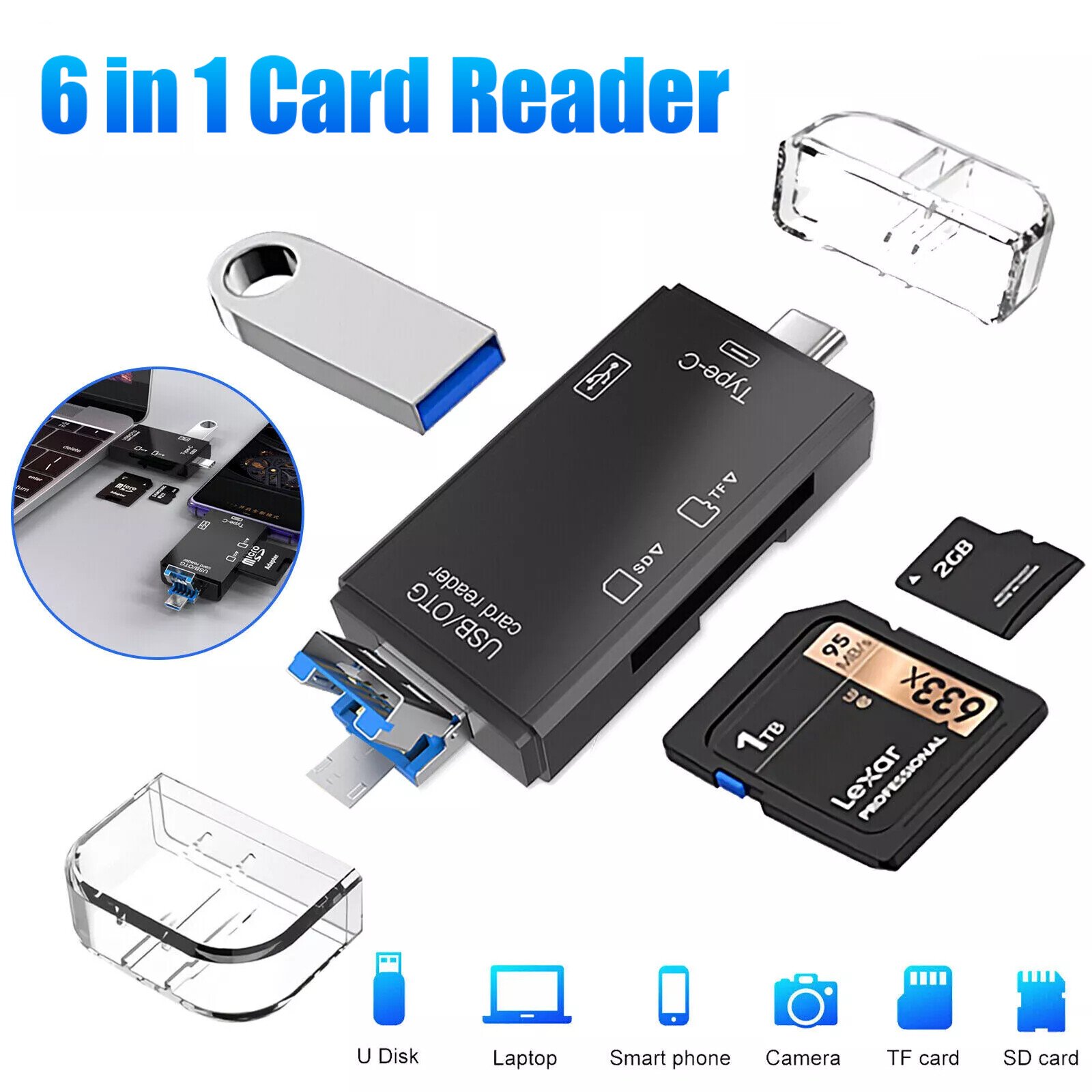 SD Card Reader, Type-C to USB 3.0 Micro OTG Adapter, for Micro SD/SDHC/SDXC/MMC-image