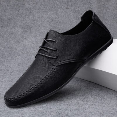 Genuine Leather Men Business Casual Shoes Breathable Lace-up Flat