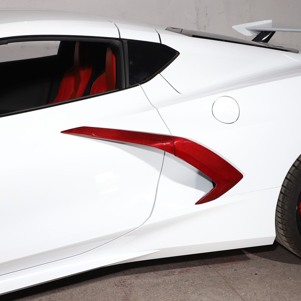 Red Carbon Fiber Side Fender Vent Door Handle Cover Trim For