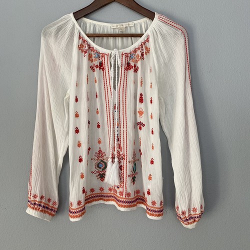 BOSTON PROPER GAUZY WHITE COTTON BEADED 
