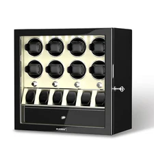 Automatic 8 Watch Winder With 6 Watches Display Jewelry Storage Box White LED US