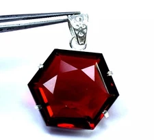 Red Color Natural 93.65 Ct Topaz 925 Solid Silver Pendant Gemstone Hexagonal Cut
