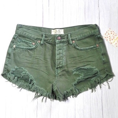 High Rise Denim Shorts Sage Green Size 