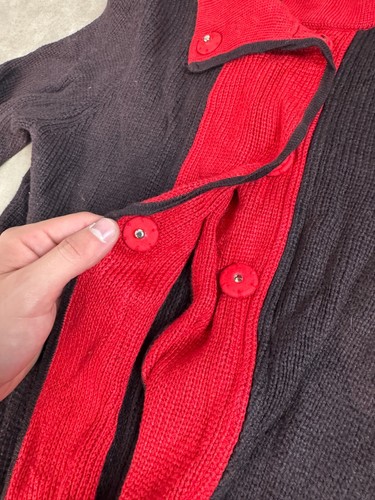 Alice + Olivia Womens Ruffle Long Knit Cardigan Sweater Black Red Wool Blend - Picture 3 of 7