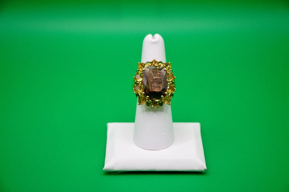 Шоколадный сапфир и несколько драгоценных камней 23,90 ctw кольцо в 18K Vermeil YG размер 7,0 - Изображение 2 из 4