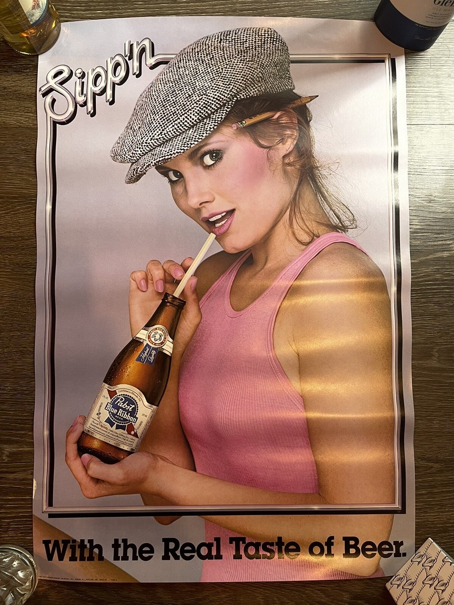 VTG 80s 1982 Pabst Blue Ribbon Sippin Funny Sexy Woman