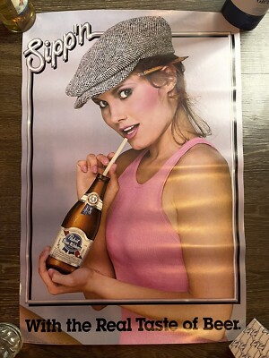 VTG 80s 1982 Pabst Blue Ribbon Sippin Funny Sexy Woman