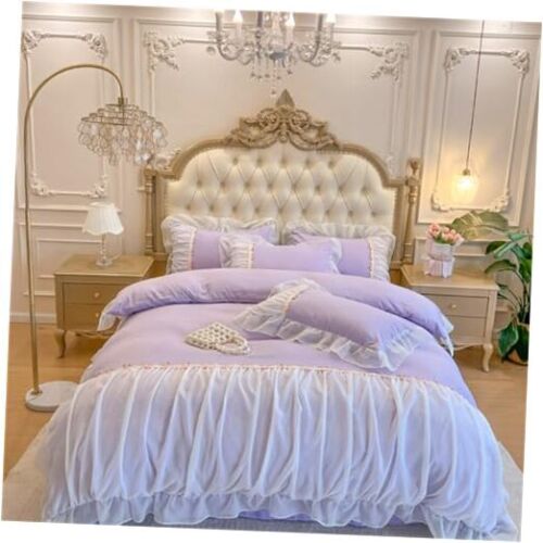 Chic Ruffle Lace Duvet Cover Set-Princess Girl Bedding-3 Piece Queen Purple