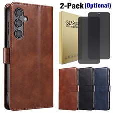 For Samsung S24 FE Case Shockproof Leather Wallet Cover/Privacy Screen Protector