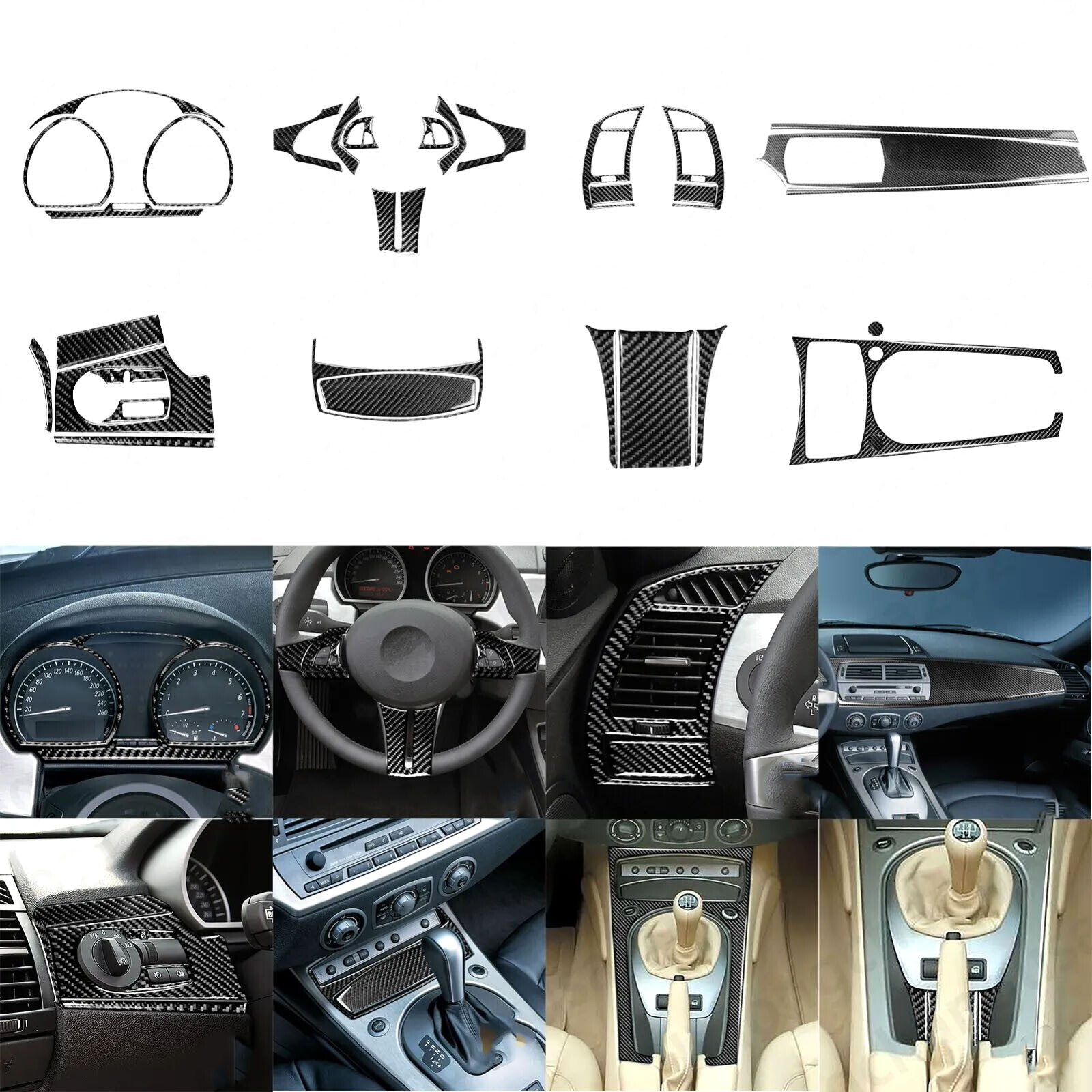 35Pcs Real Carbon Fiber Kits Full Interior Dash Trim Cover For BMW Z4 E85 03-08