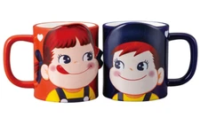 Fujiya Peko Poko chan Pair Mug Cup Red Navy 300ml 8.5x10.5cm Sunart Brand New!