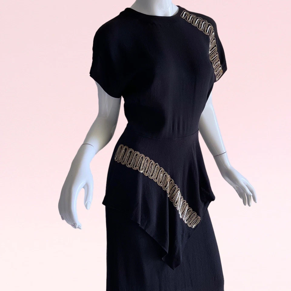 Vestido de Cóctel Fiesta Peplum Lentejuelas Exclusivo Patty Ann Años 40 De Colección Foto 3 de 4