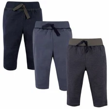 Hudson Baby Track Pants, 3-Pack, Navy and Gray Striped